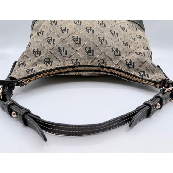 Dooney & Bourke Signature Logo Canvas Shoulder Bag Tan w/ Black Leather Trim - Picture 6 of 14